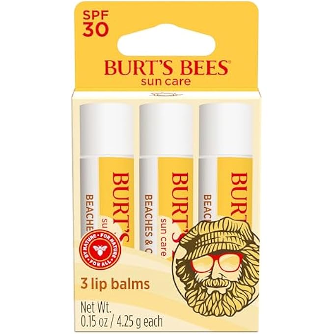 Burt's Bees BURTS BEES SPF 30 LIP BALM, BEACHES AND CREAM, WATER-RESISTANT SUN CARE, NANO-FREE ZINC OXIDE FORMULA, NATURAL ORIGIN CONDITIONING LIP TREATMENT, 3 TUBES, 0.15 OZ. - Image 1
